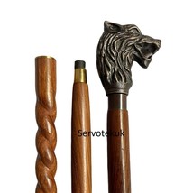 Vintage Brass Handle Wooden Walking Stick Designer Lion Head Victorian Gift - $879.25 MXN