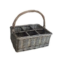 Antique Wash Rectangular 6 Section Cutlery Wicker Basket  - $62.00