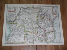 1908 Antique Map Of Of Central Africa Tanzania German Ostafrika Congo Angola - £24.89 GBP