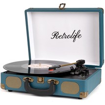 Coral Blue Portable Bluetooth Vinyl Record Player with Built-in Speakers - £140.68 GBP