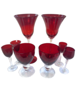 Rick Strini Ruby Red Art Glass Goblets Mixed Lot of 8 - $56.99