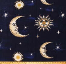 Fleece Celestial Moons Suns Faces Stars Navy Yellow Fabric Print by Yard A343.15 - £8.19 GBP