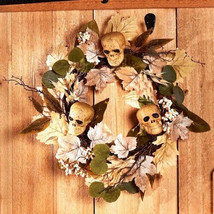~~ Skulls and Corn Husks Wreath ~~ 18&quot; dia. ~~ Haunted Harvest Decor ~~ NEW ~~ - £16.08 GBP
