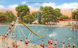 Municipal Beach Swimming Pool Wichita Kansas linen postcard - £5.07 GBP
