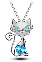 Blue Crystal Cat Necklace - $14.99