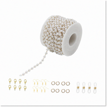 10 Yards 30ft 4mm Pearl Beading BR Chain: Elegant Beaded Rosary Link Cha... - $49.49
