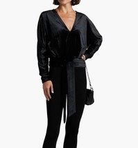 NEW Good American 6 Plus Size 3X Velvet Wrap Top Shirt Black Long Sleeve - £47.01 GBP