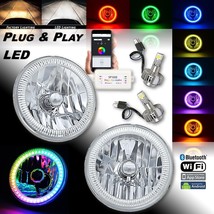 7&quot; Bluetooth RGB SMD Color Chasing H4 Halo Headlight w/ 360° LED Lamp Bulb PAIR - £237.21 GBP