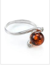 Amber ring, cognac * 925 sterling silver, stamped * Natural Baltic amber - £23.45 GBP