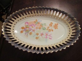 Antique German Floral Reticulated Bowl Oval Centerpiece Tray - £96.91 GBP
