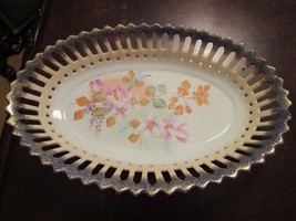 Antique German Floral Reticulated Bowl Oval Centerpiece Tray - £70.30 GBP