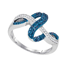 10k White Gold Womens Round Blue Color Enhanced Diamond Crossover Wave Band 1/4 - $320.00