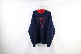 Vtg 90s Streetwear Womens Medium Faded Bow Heart Crewneck Sweatshirt Blue USA - £30.93 GBP