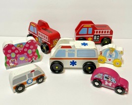Mixed Lot of 7 Melissa and Doug Wooden Vehicles Various Sizes - $10.62