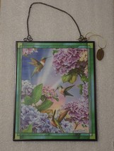 Bradford Exchange Hydrangea &amp; Hummingbirds Glass Suncatcher Wall/Window ... - $39.60