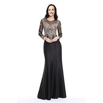 Sheer Vintage Gold Lace Rhinestones Long Sleeves Prom Evening Dresses Plus Size  - £90.29 GBP