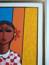 Framed Original Painting Colorful Girl w/ Doll Signed Pablo M Perez, 2008 image 3