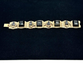 Taxco Sterling Silver 925 Black Onyx Aztec Warrior Mask Panel Bracelet 7... - $56.93
