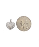 14k White Gold Heart Pendant Charm Diamond Cut 0.7&quot; - £74.53 GBP