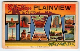 Greetings From Plainview Texas Large Big Letter Postcard Linen Curt Teich 1959 - £8.52 GBP