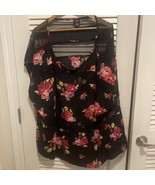 Torrid Sz PLUS 5 5X Black Floral Challis Mesh Panels Blouse Cap Sleeve - $27.34 CAD