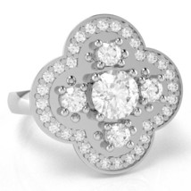 Shamrock Clover Flower Leaf White Topaz Diamond Ring In 14k White Gold - £560.48 GBP