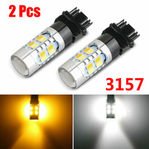 2Pcs 3157 Led Drl White/Amber Switchback Turn Signal Parking Light Bulb ... - £16.65 GBP