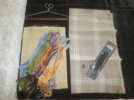 PLAID HEART CRAFT PANEL KIT w/ 7 1/2&quot; Heart Hanger, Fabric Thread Embell... - £15.73 GBP