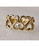 Vintage 90s Vintage Sz 7.5 Gold tone Linked Hearts Ring Signed Anniversa... - £19.40 GBP