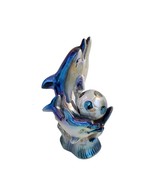 Iridescent Ceramjc Dolphins Figurine 2 Swimming Dolphins on a Wave Socce... - £22.13 GBP