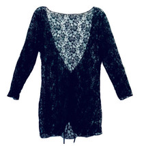 Womens 1XL Black Floral Lace 3/4 Sleeve Deep V Cinched Drawstring Cover ... - £15.76 GBP