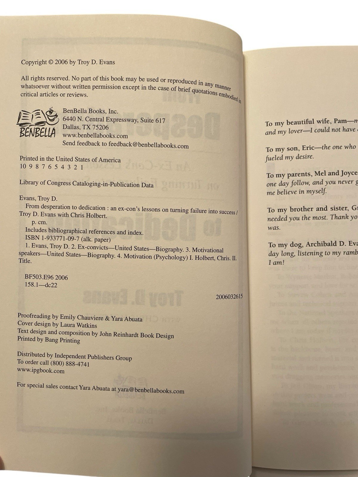 Signed - FROM DESPERATION TO DEDICATION: AN EX-CON'S LESSONS ON - Troy D. Evans Item image 8