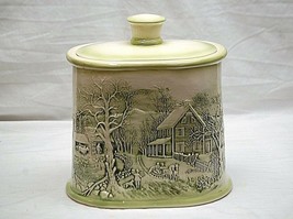 3D Vintage Winter Farm Scene Cookie Jar Ceramic Canister Kitchen Tool St... - £39.41 GBP
