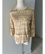 Lynn Ritchie Silk Blend Tan/White  Print 3/4 Sleeve Fall Trending Top Si... - $463.80 MXN
