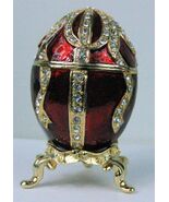 Russian Faberge Red Egg Replica with gold lines and gems E18-05 - $109.03
