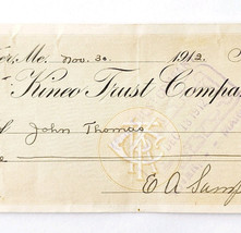 1912 Kineo Trust Company Bank Check E.A. Sampson Dover Maine Signed 1033... - $19.99