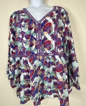 NWT Avenue Womens Plus Size 26/28 (3X) Colorful Flower V-neck Top Bell Sleeve - £17.97 GBP