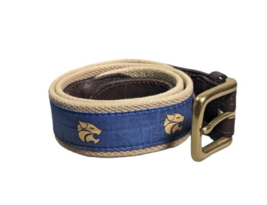 Vineyard Vines Belt Mens 30 Gold Wildcats Brass Canvas Leather Woven Blue Ribbon - £19.46 GBP