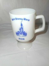 Walt Disney World Mug Cup Footed Milk Glass 1980 White &quot;RON&quot; Shop Souvenir - $12.99