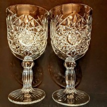 Libbey Hobstar Water GOBLET LOT of 2 Pressed Pattern Wine Glass 10 oz ST... - £12.42 GBP