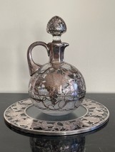 Antique Alvin .999/1000 Sterling Silver Overlay Glass Decanter with Under Plate - £742.28 GBP
