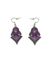 Bohemian Boho Dangle Earrings with Purple Stones and Silver Tone Metalwork - $21.38 CAD