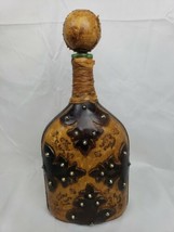 Vtg Leather Covered Liquor Decanter Bottle Gothic Studded Stopper Glass Italy - £34.87 GBP