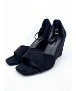 City Chic Tamara Wedge Heel Sandal Size 9 Black Faux Suede Ankle Strap Open - $35.65 CAD