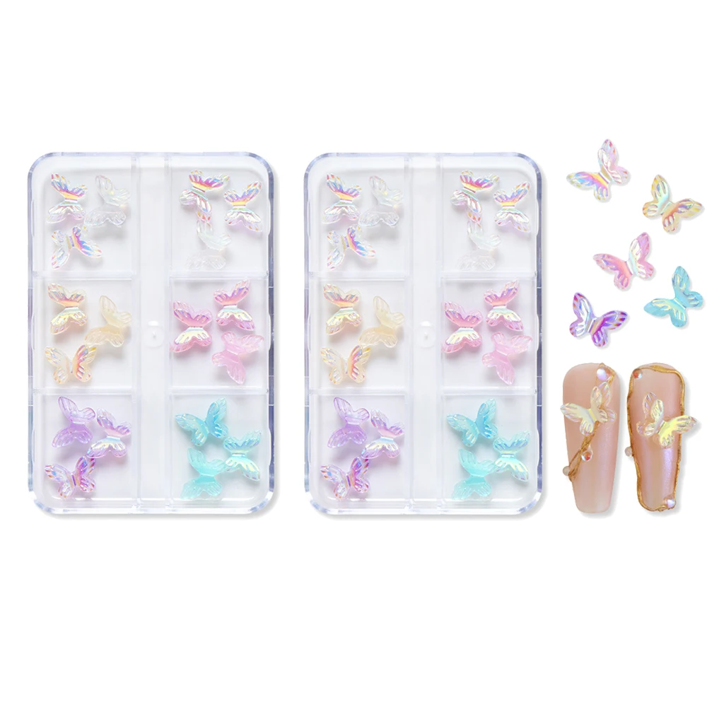 2 Boxes Of Colorful 3D Butterfly Nail Art Charms, Aurora Double Layer Butterfly - £10.07 GBP