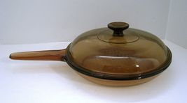Corning Vision Amber Skillet 10&quot; Frying Pan with Lid Waffle Bottom France - $29.95