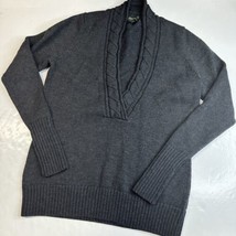 Eddie Bauer Merino Wool Sweater Womens XLT Dark Gray Deep V-Neck Grandpa... - £17.57 GBP