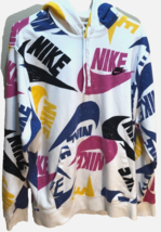 Nike Logo Motif Vintage 90s Double-Sided All-Over Pullover White Hoodie L - £31.72 GBP