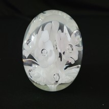 Joe Rice Milky White Floral Glass Egg Shaped Paperweight Controlled Bubbles 2007 - £31.18 GBP