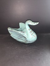 MCM Turquoise Blue Gold Swan Planter 5&quot; Tall By 7&quot; Long Ceramic Felt Bottom - $9.41